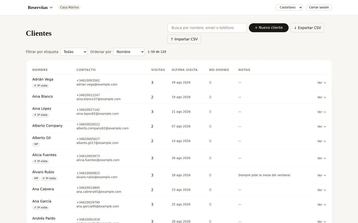 Ficha de clientes con visitas, etiquetas y exportaci&oacute;n a CSV